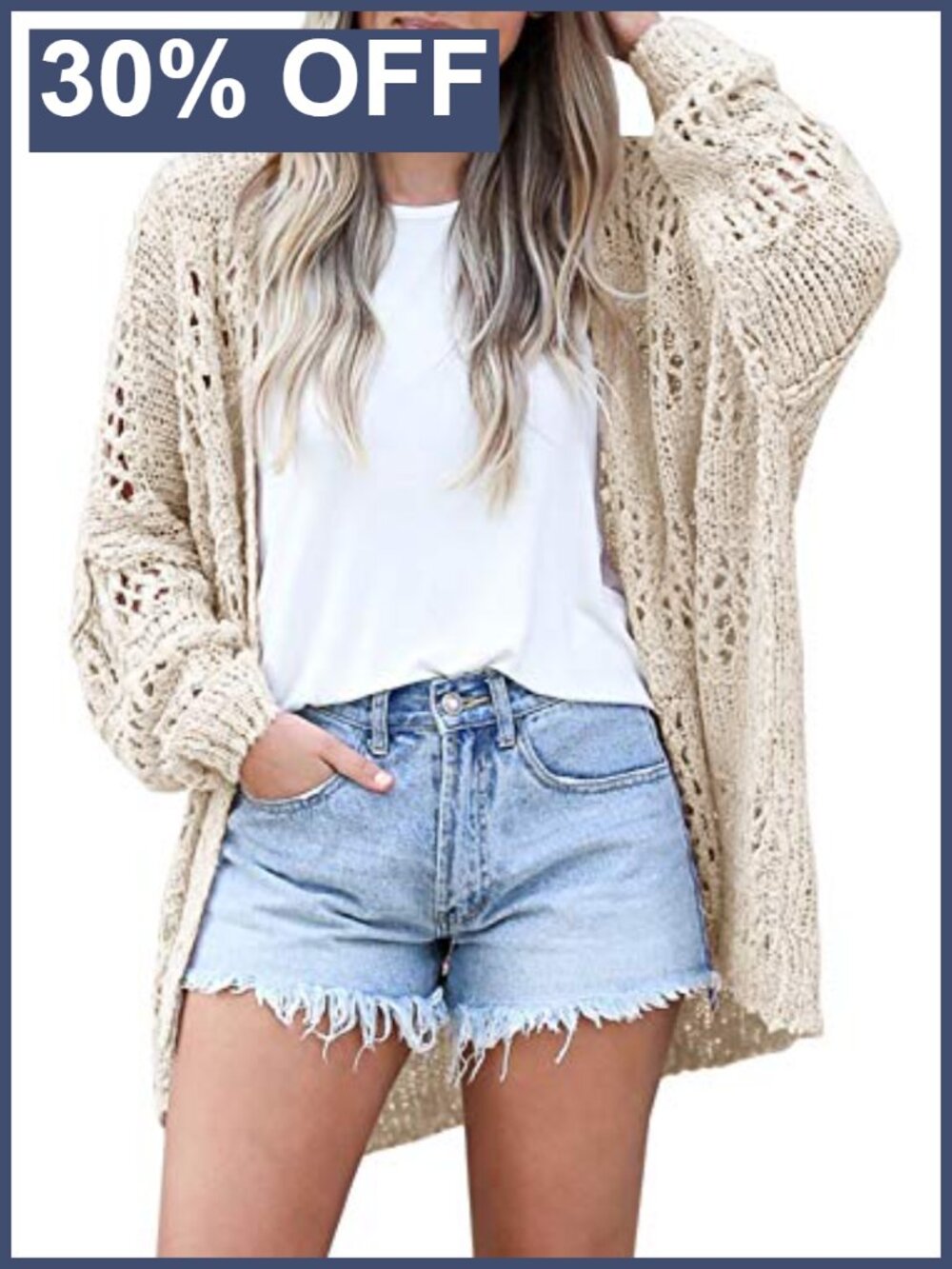 Womens Crochet Knit Open Front Oversized Cardigan Sweater Kimono Boho